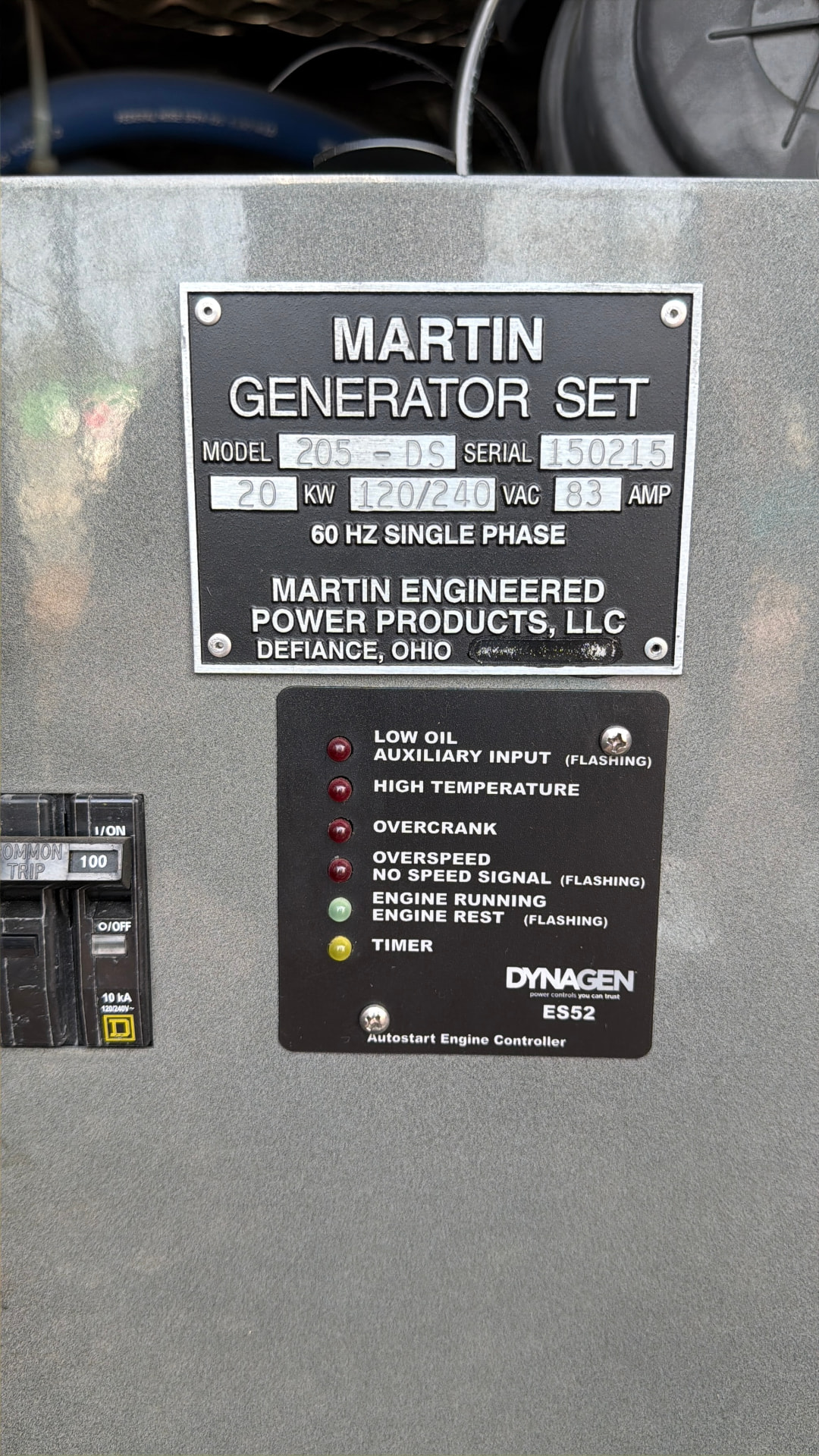 Generator data plate (Martin 20kW)
